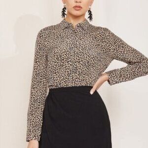 J Crew 100% Silk Leopard Long Sleeves Button Up‎ Shirt 2